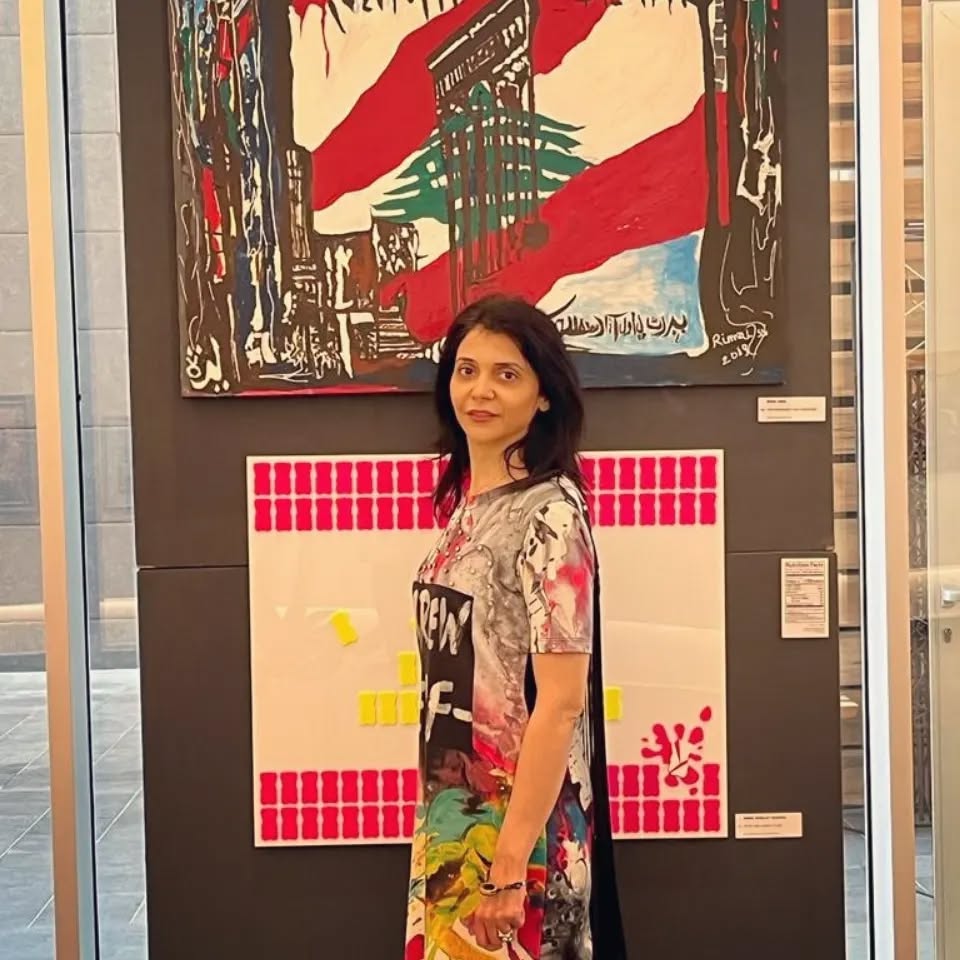 Rima Assi with artwork